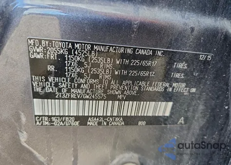 2016 Toyota Rav4 Le z USA, uszkodzony, nr VIN 2T3ZFREV7GW245575